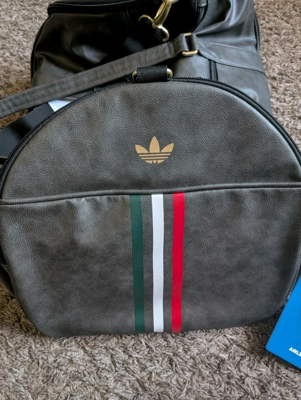 NWT Adidas Leather Mexico Airliner Black/Matte Gold Duffel Travel Carry Bag